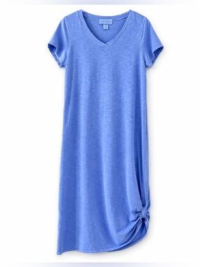 Fresh Produce Blue T-Shirt Dress Ruched Tie Side Midi Cotton Made in USA Sz L